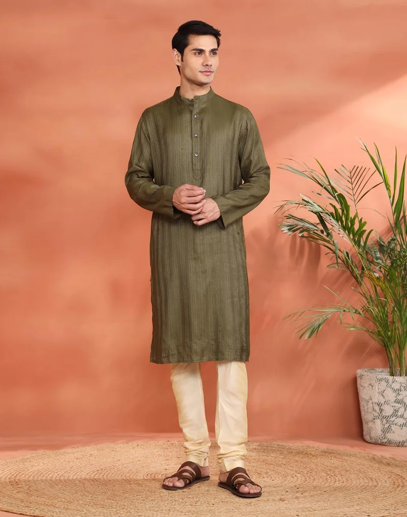 فاب انديا Green Viscose Silk Blend Long Kurta
