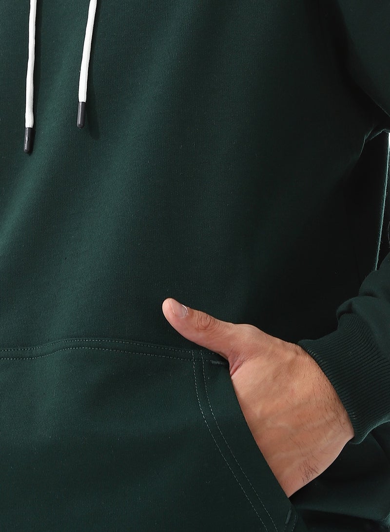 Andora Dark Green Long Sleeves Fleeced Hoodie_Dark Green  - Image 4
