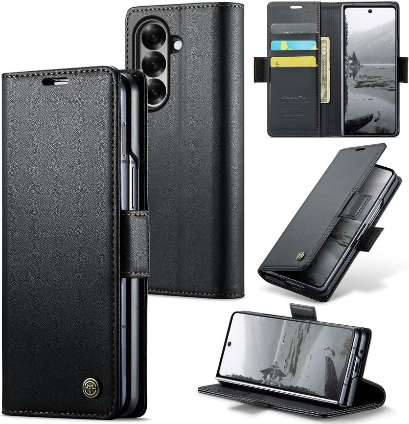 Rerzoiro Case for Samsung Galaxy Z Fold 7 Case, Cover Premium PU Leather [RFID Blocking] Wallet Flip Folio Case with Card Holder and Magnetic Kickstand Cover for Samsung Z Fold 7, Black - Image 1