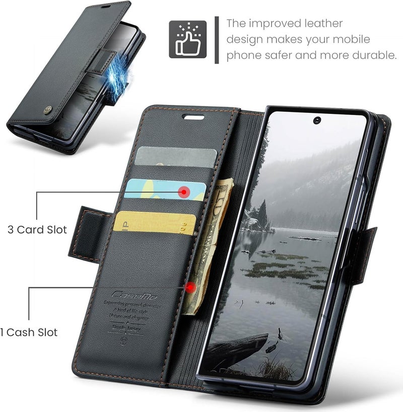 Rerzoiro Case for Samsung Galaxy Z Fold 7 Case, Cover Premium PU Leather [RFID Blocking] Wallet Flip Folio Case with Card Holder and Magnetic Kickstand Cover for Samsung Z Fold 7, Black - Image 3