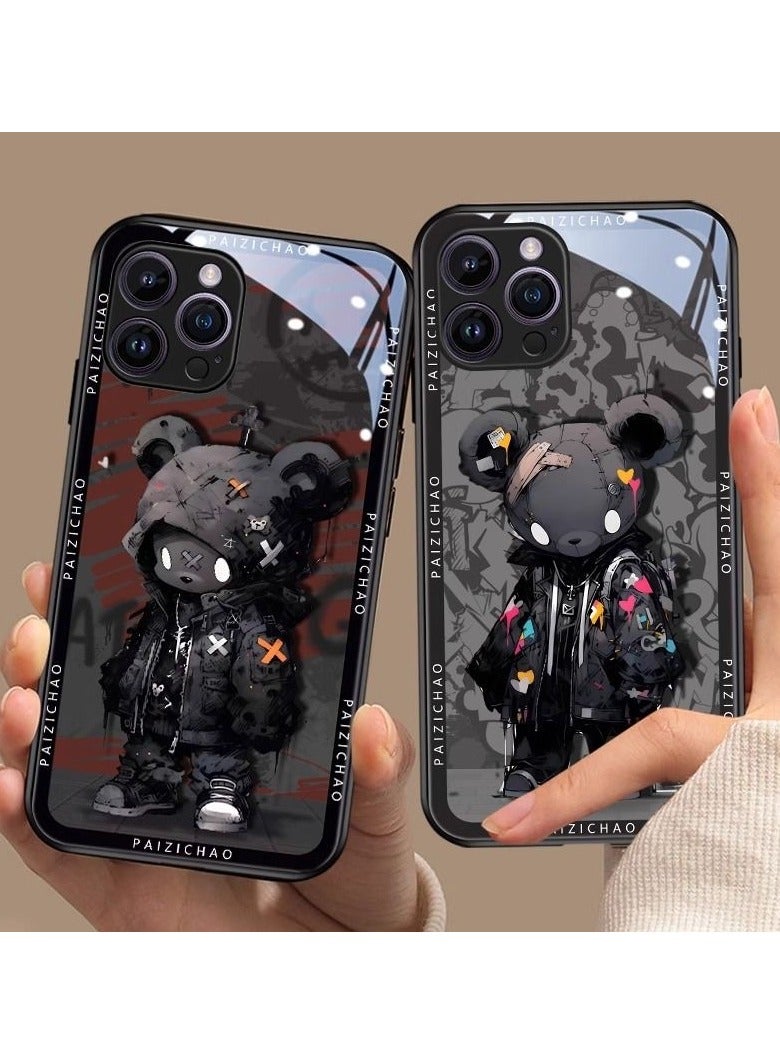 جراب مقاوم للصدمات عالي التقنية لهاتف iPhone 15 Plus مقاس 6.7 بوصة، [حماية من السقوط بدرجة عسكرية لهاتف 15 Plus FT] مع مصدات هوائية وغطاء حماية كامل للجسم (Trendy Bear Black - إطار عدسة مدمج) - Image 2