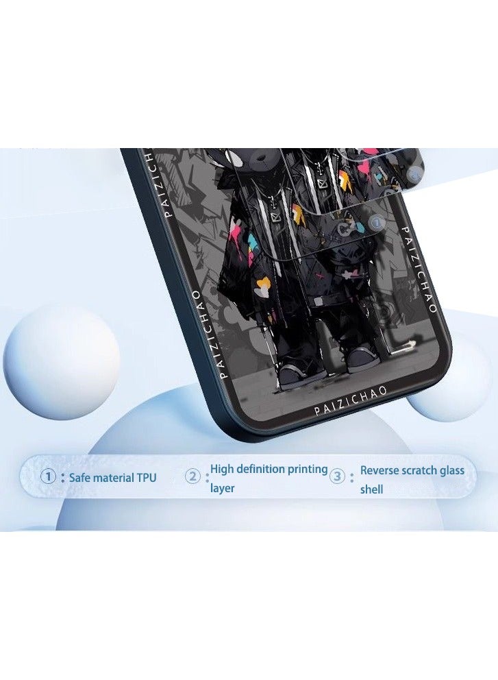 جراب مقاوم للصدمات عالي التقنية لهاتف iPhone 15 Plus مقاس 6.7 بوصة، [حماية من السقوط بدرجة عسكرية لهاتف 15 Plus FT] مع مصدات هوائية وغطاء حماية كامل للجسم (Trendy Bear Black - إطار عدسة مدمج) - Image 4