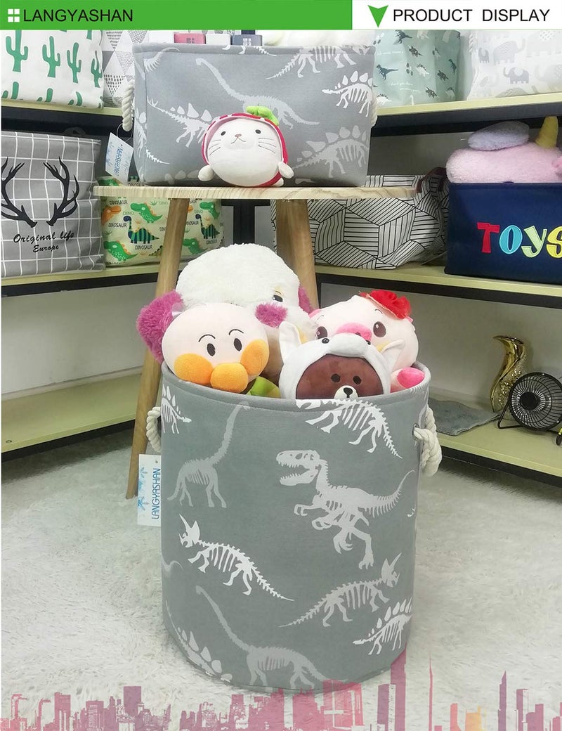 LANGYASHAN Laundry Basket Canvas Collapsible Organizer Storage Basket for Boys Girls Laundry Hamper Toy Bins Gift Baskets Bedroom Clothes Children Nursery (Gray Dinosaur skeleton) - Image 4
