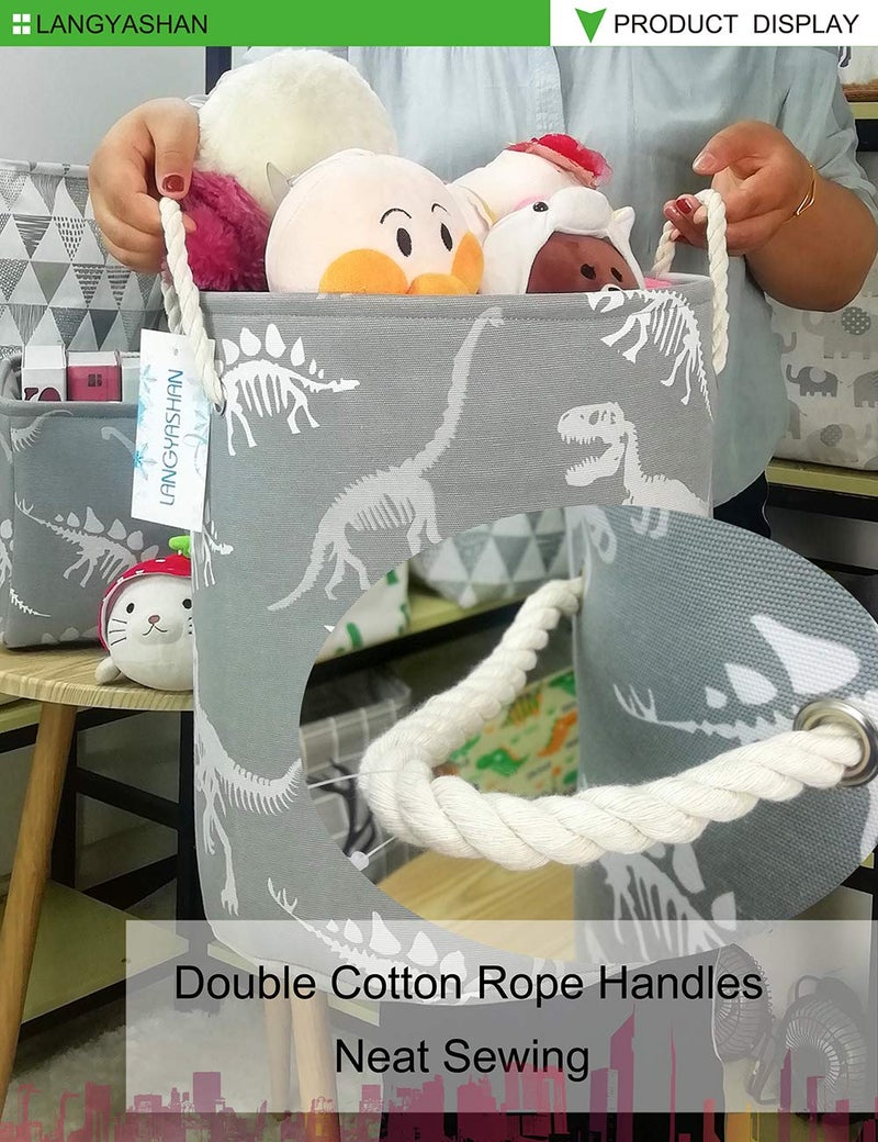 LANGYASHAN Laundry Basket Canvas Collapsible Organizer Storage Basket for Boys Girls Laundry Hamper Toy Bins Gift Baskets Bedroom Clothes Children Nursery (Gray Dinosaur skeleton) - Image 5