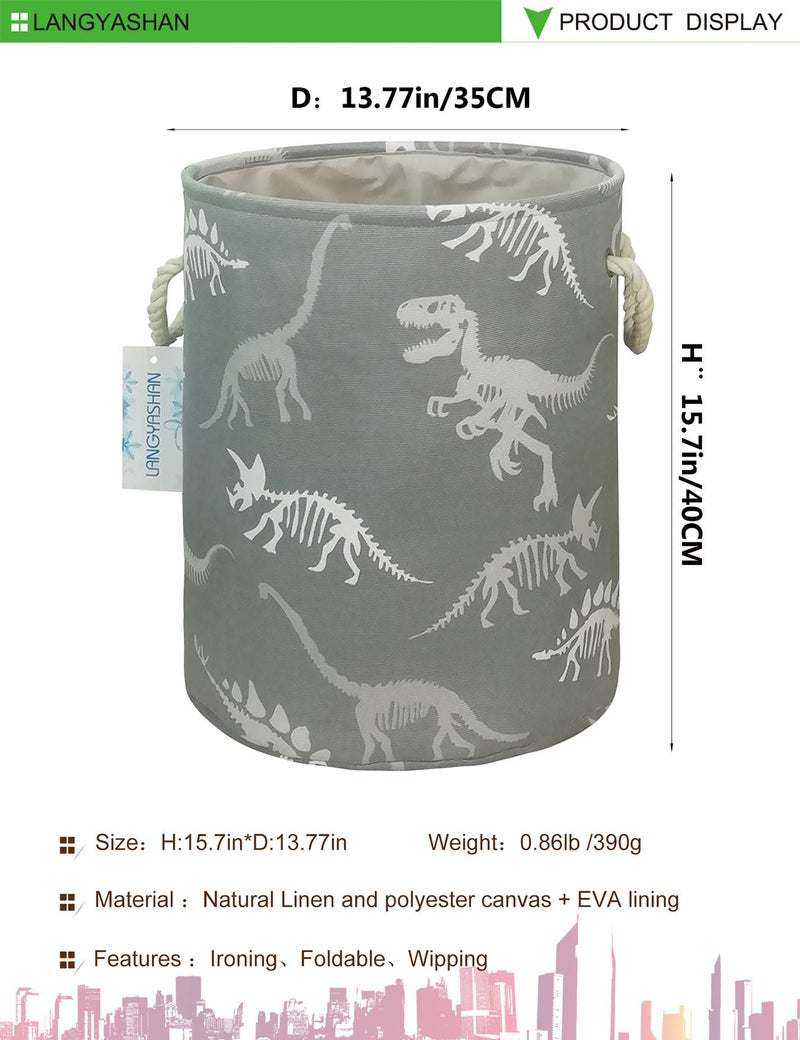 LANGYASHAN Laundry Basket Canvas Collapsible Organizer Storage Basket for Boys Girls Laundry Hamper Toy Bins Gift Baskets Bedroom Clothes Children Nursery (Gray Dinosaur skeleton) - Image 2