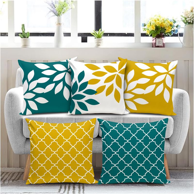 BMRGIFTS Soft Fabric Designer Decorative Printed 200 TC Cushion Cover Decorations For Sofa Living Room Set Of 5 16 X 16 Inch Multi (MULTIMFCC23) - Image 1
