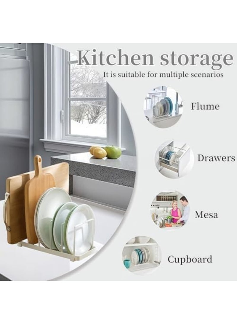 SYOSI Cutting Board Organizer & Dish Rack - Adjustable Pot Lid Holder for Bakeware, Plates, Pans & Kitchen Utensils | Space-Saving Storage for Cabinet, Countertop or Sink (White) - Image 3