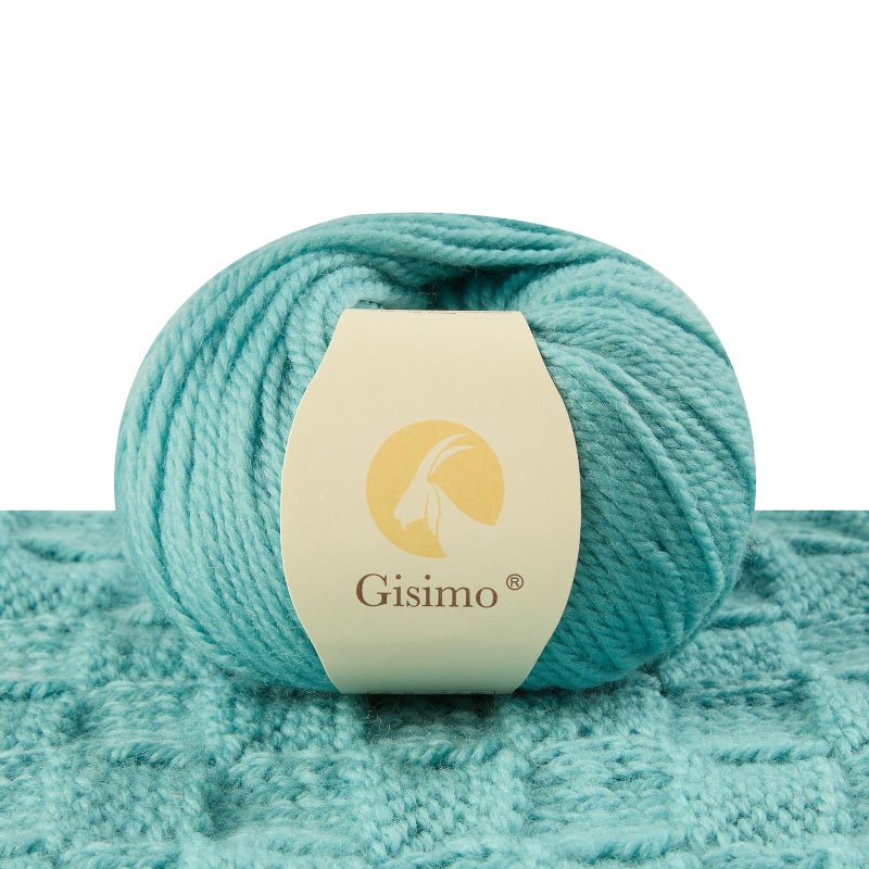 Gisimo 100% Merino Wool Yarn 3-Ply Luxurious and Soft Yarn for Hand Knitting & Crocheting (Cyan,1Ball) - Image 1