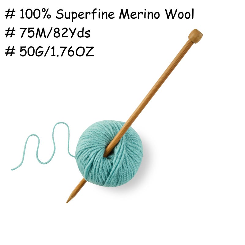 Gisimo 100% Merino Wool Yarn 3-Ply Luxurious and Soft Yarn for Hand Knitting & Crocheting (Cyan,1Ball) - Image 3
