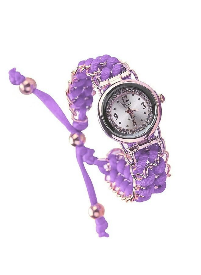 Women's Watches Accessories Bracelets Inlay Diamond Pearl Wrist Watches Wrap Around Bracelet Analog Quartz Dress Wrist Watches Gifts Jewelry Woven Telescopic Rope Design Women's Watch