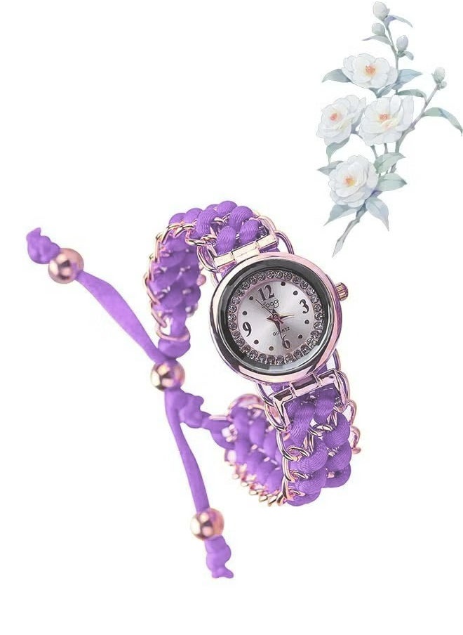 Women's Watches Accessories Bracelets Inlay Diamond Pearl Wrist Watches Wrap Around Bracelet Analog Quartz Dress Wrist Watches Gifts Jewelry Woven Telescopic Rope Design Women's Watch