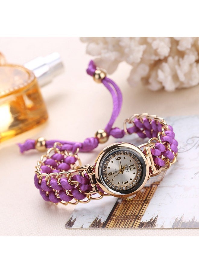 Women's Watches Accessories Bracelets Inlay Diamond Pearl Wrist Watches Wrap Around Bracelet Analog Quartz Dress Wrist Watches Gifts Jewelry Woven Telescopic Rope Design Women's Watch