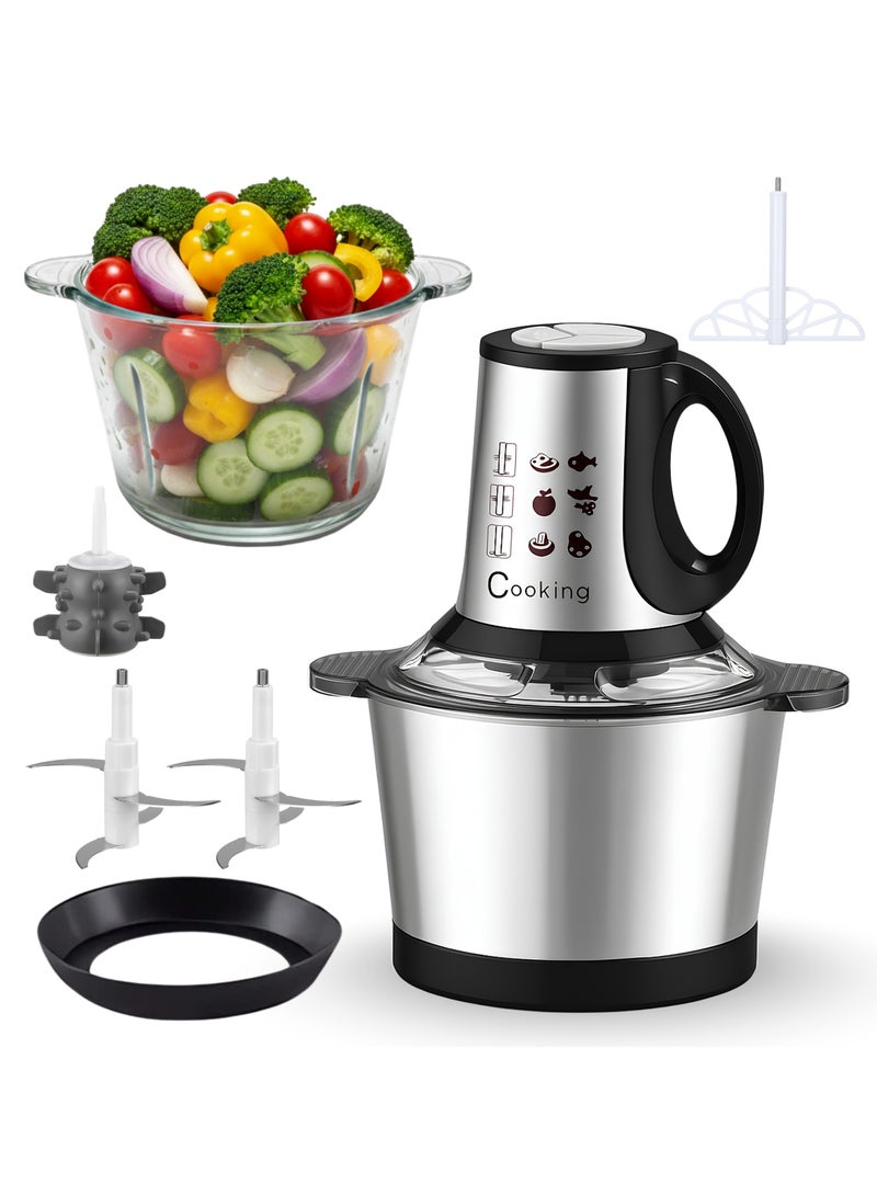 مطحنة لحم كهربائية 800 واط، معالج طعام وفرّامة من الستانلس ستيل بسعة 3.8 لتر للحوم والبصل والفواكه والخضروات – خلاط لحم بأربع شفرات حادة - Image 1