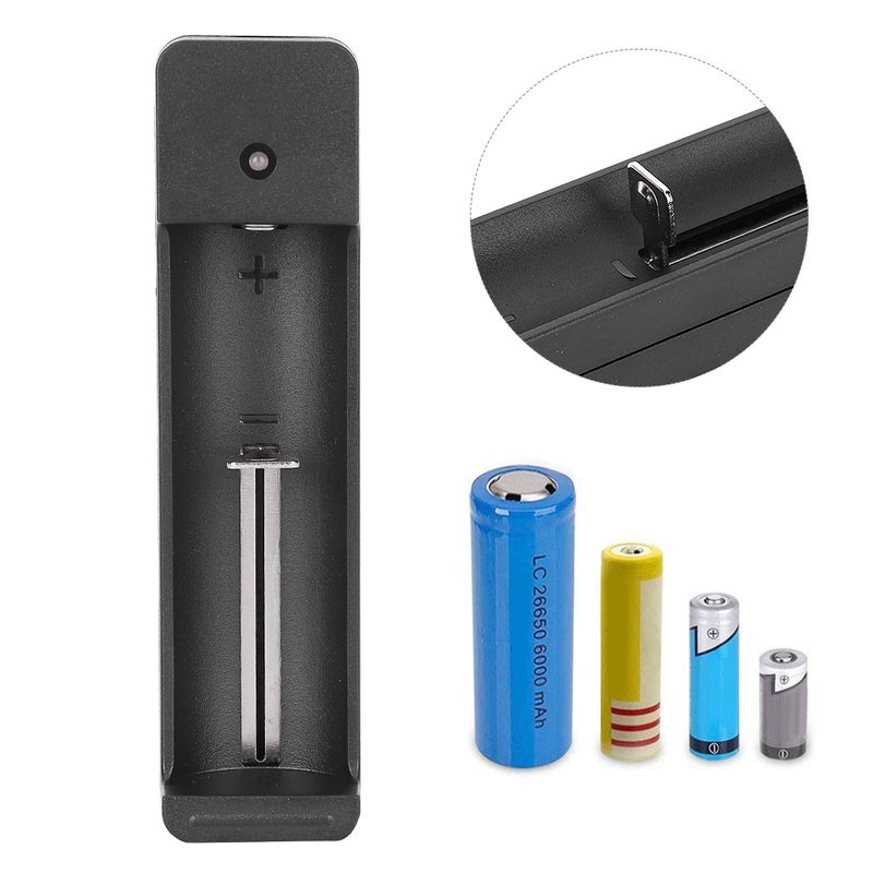 Black PC Universal Single Slot USB Battery Charger Adapter LED Intelligent Charging for Li Ion Cell 18650 26650 14500 - Image 3