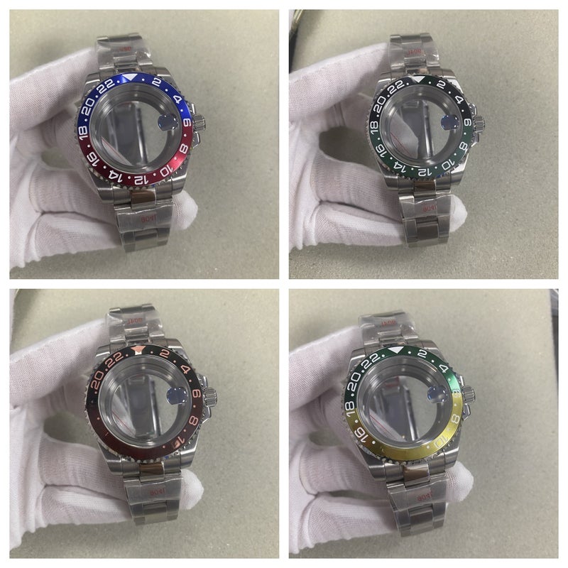 Replacement Bezel Case Fit NH35/36/38/7S/4R Movements A2 aluminum ring with blue and purple and white characters + magnifying glass with transparent bottom + medium light belt 