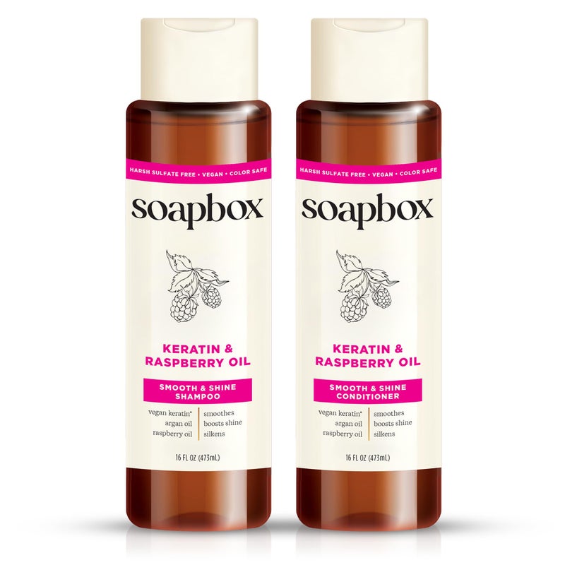 Soapbox Shine Boosting Keratin Shampoo & Conditioner Set with Argan Oil, Pack of 2 Harsh Sulfate & Paraben Free, Silicone Free, Color Safe, and Vegan Hair Products, 16 Ounces Each - Image 1