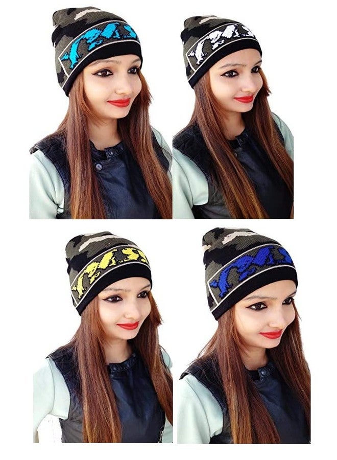CHACKO Women's Imported Camouflage|Army Military Printed Woolen Skull Cap_Pack of 04(Free Size,Green) - Image 1