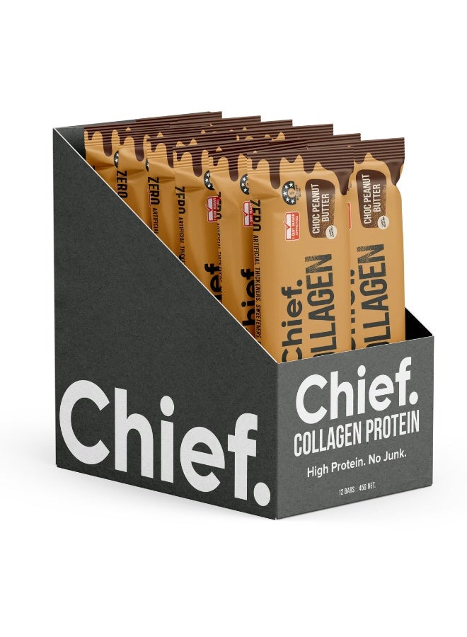Chief Collagen Protein Bars – Choc Peanut Butter (12 Bars) - Image 1