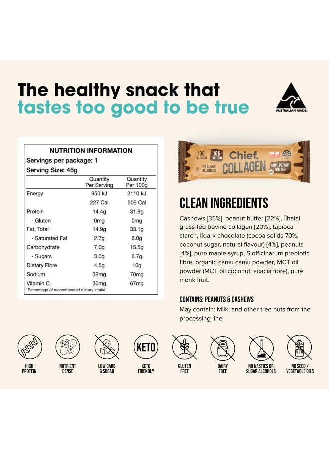 Chief Collagen Protein Bars – Choc Peanut Butter (12 Bars) - Image 4