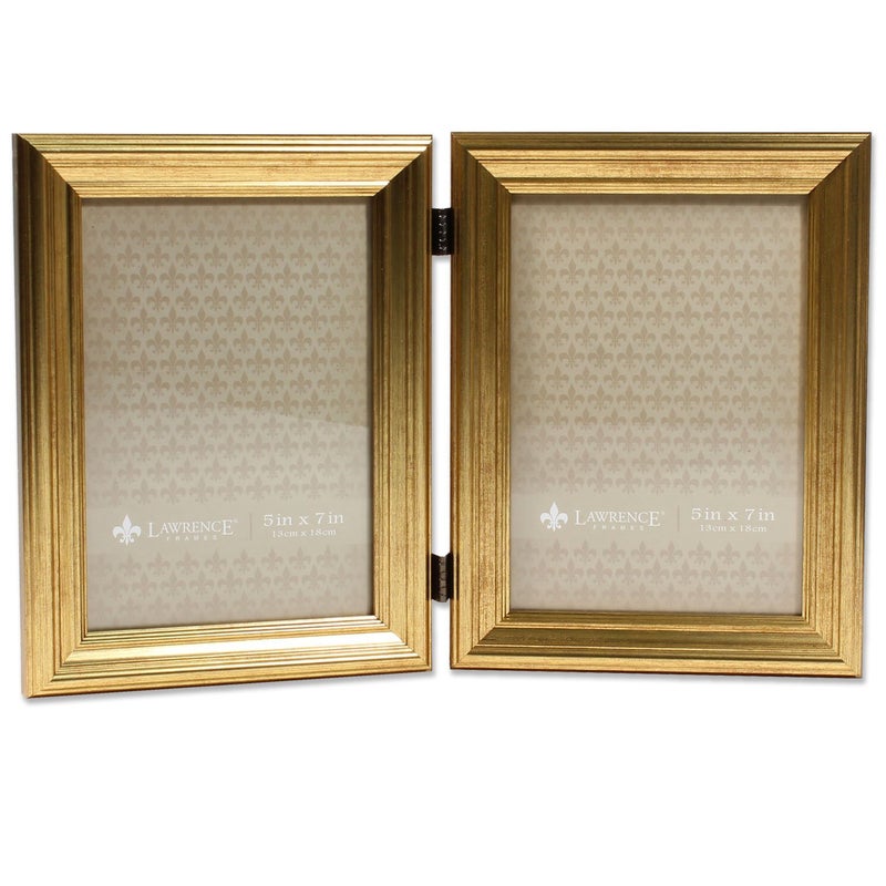 Lawrence Frames 5x7 Hinged Double Sutter Burnished Gold Picture Frame - Image 1