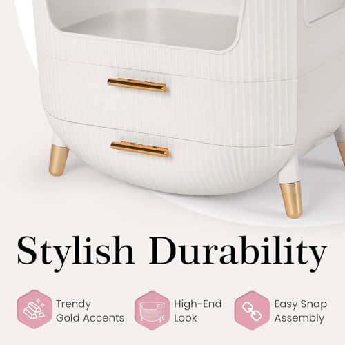 INOVERA (LABEL) Cosmetic Makeup Organizer with Drawer - Countertop Vanity Storage Case - Dressing Table Cosmetics Display Cases for Women & Girls (White) - Image 3