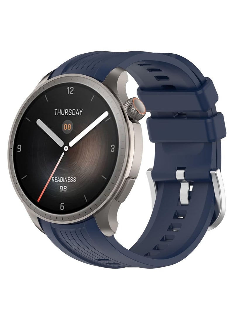 Midnight blue Soft Strap for Women and Men 22 Mm Quick Release Silicone Clasp Stainless Steel Replacement Watch Band compatible for Amazfit Balance A2286 smartwatch - Image 2