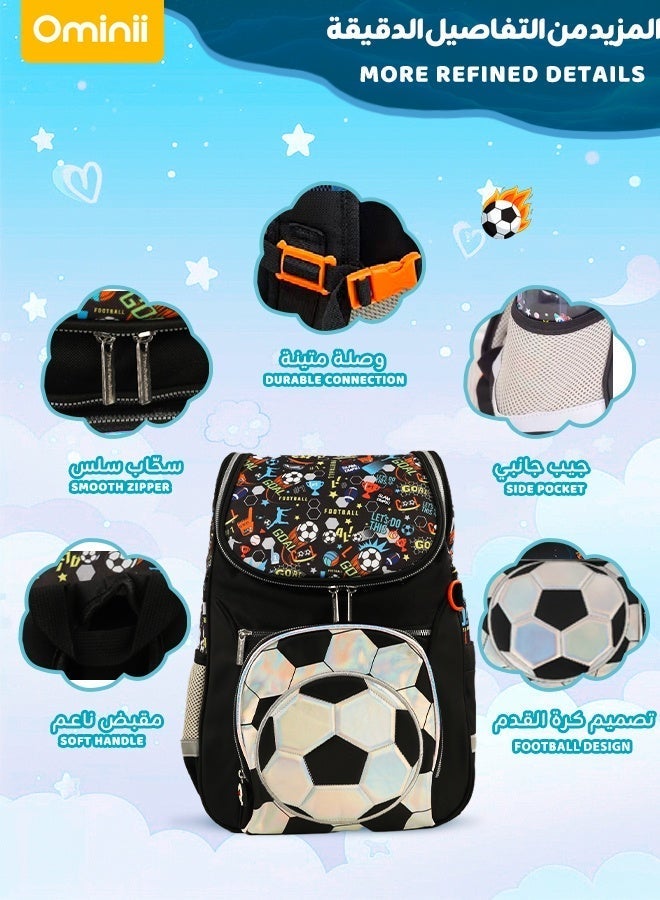 Ominii Premium Boys School Backpack with Soccer Design, Waterproof & Lightweight, Large Capacity, Ergonomic Back Support, Ages 4-14 - Image 3