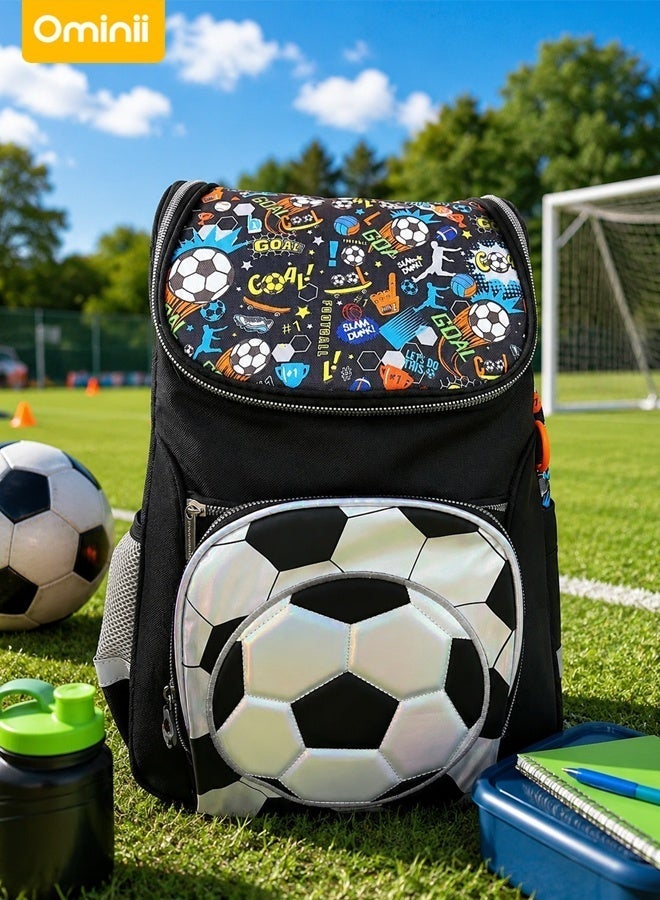 Ominii Premium Boys School Backpack with Soccer Design, Waterproof & Lightweight, Large Capacity, Ergonomic Back Support, Ages 4-14 - Image 2