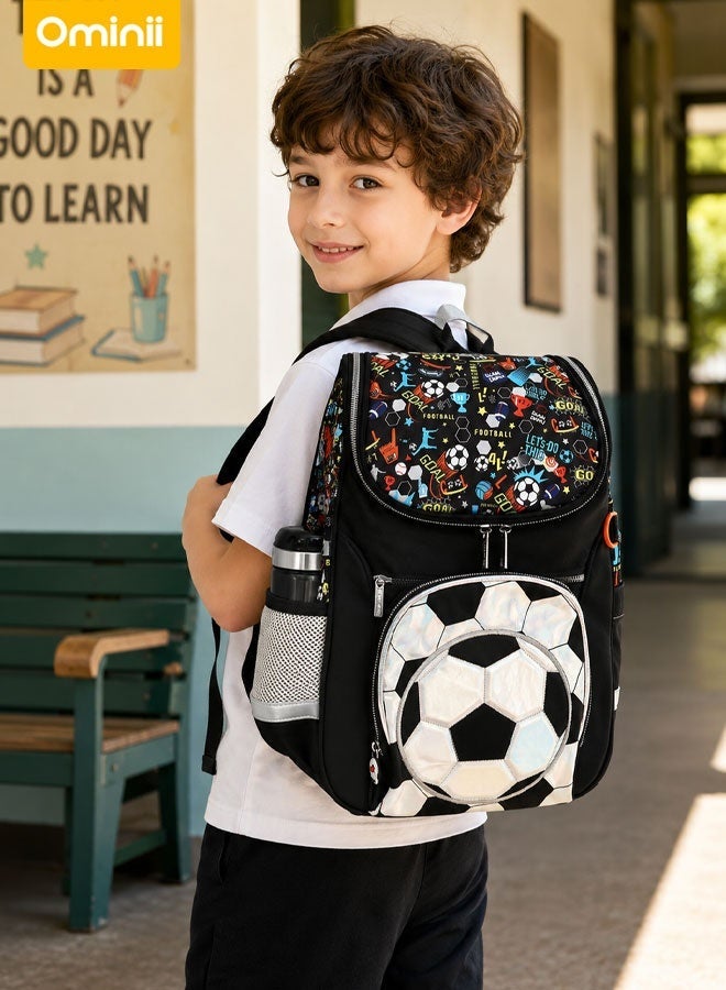 Ominii Premium Boys School Backpack with Soccer Design, Waterproof & Lightweight, Large Capacity, Ergonomic Back Support, Ages 4-14 - Image 1