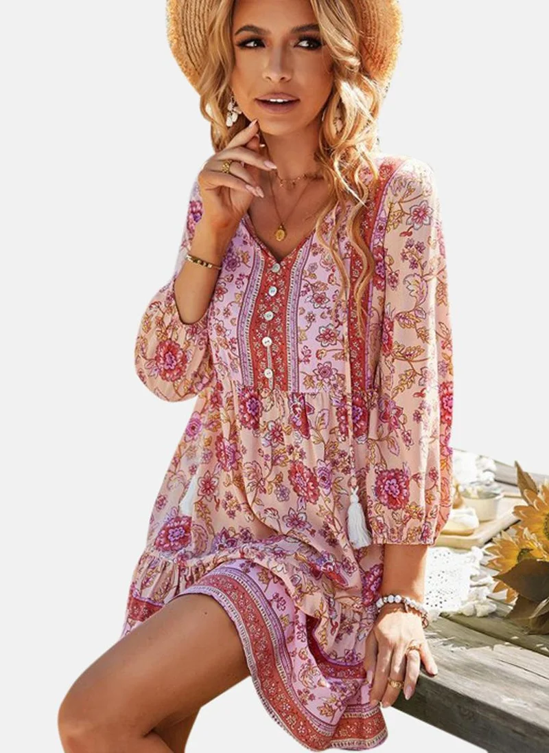 يونيكي Pink Printed A-Line Mini Dress