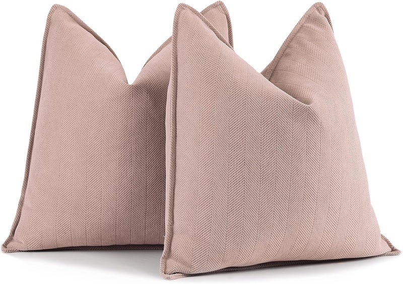 ZWJD Dusty Pink Valentine Pillow Covers 18x18 Set of 2 Chenille Throw Pillow Covers with Elegant Design Soft and Luxurious Decorative Throw Pillows for Couch, Bed, and Home Decor - Image 1