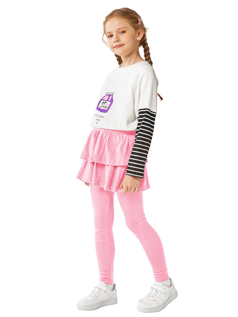 Resinta Girls School Uniform Pants Warm Leggings Stretchy Leggings with Skirt 4-14 Years Pink - Image 5