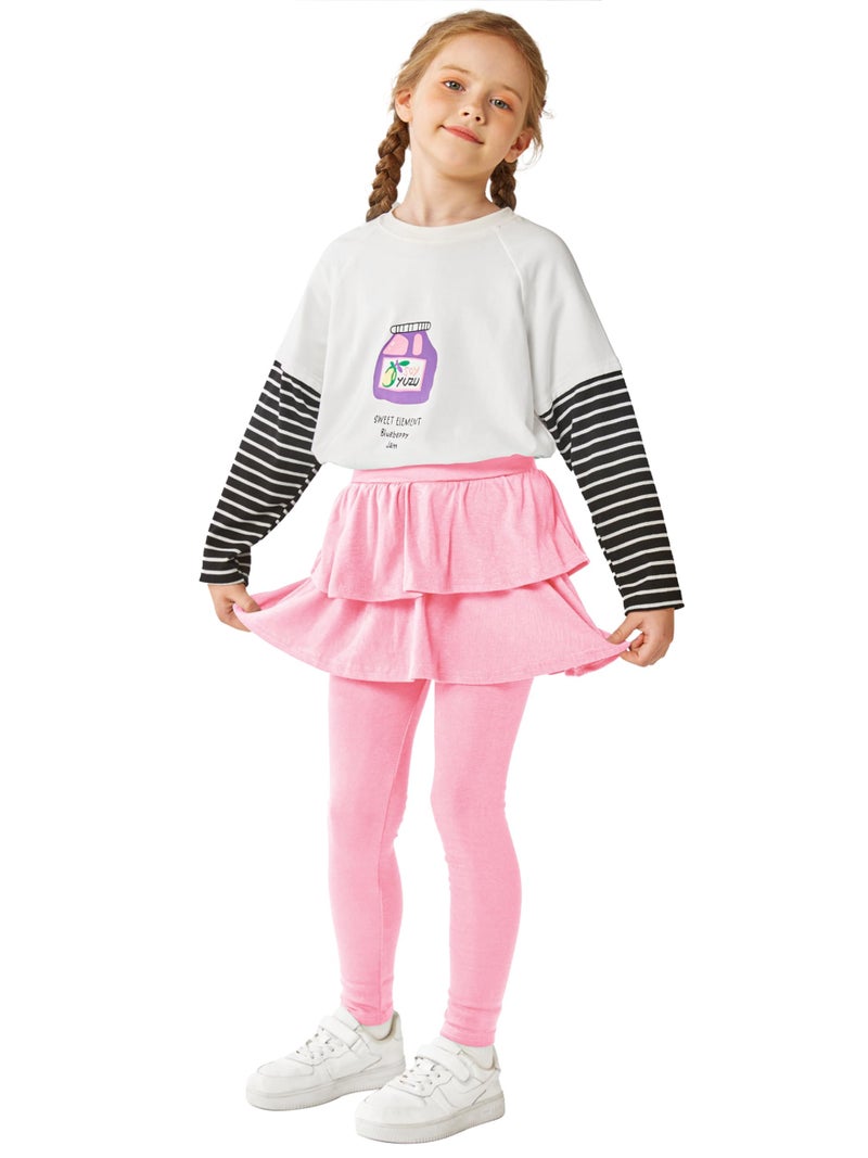 Resinta Girls School Uniform Pants Warm Leggings Stretchy Leggings with Skirt 4-14 Years Pink - Image 4
