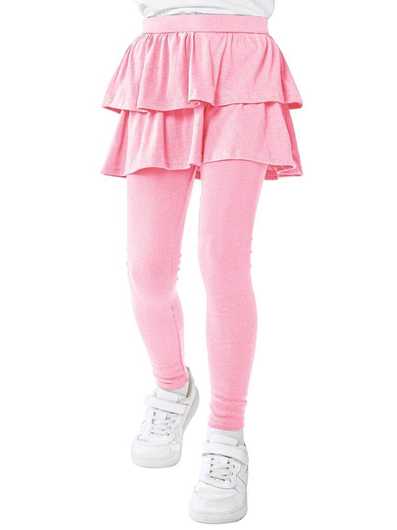 Resinta Girls School Uniform Pants Warm Leggings Stretchy Leggings with Skirt 4-14 Years Pink - Image 1