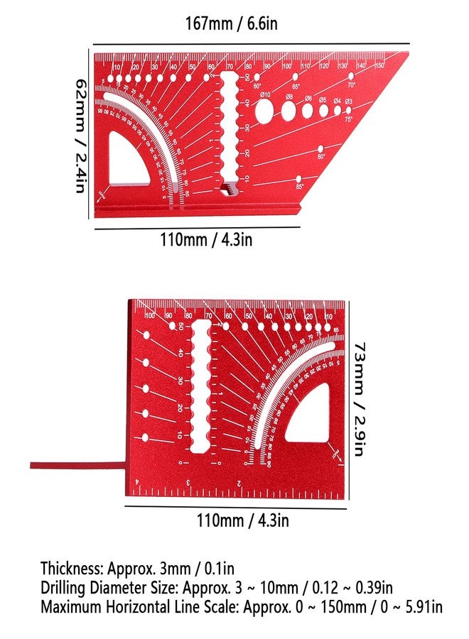 Hyuduo Woodworking Square Size Measure Ruler, Aluminum Alloy Clear Laser Engraving Size 3D Mitre 45 90 Degree Angle Measuring Tool - Image 3