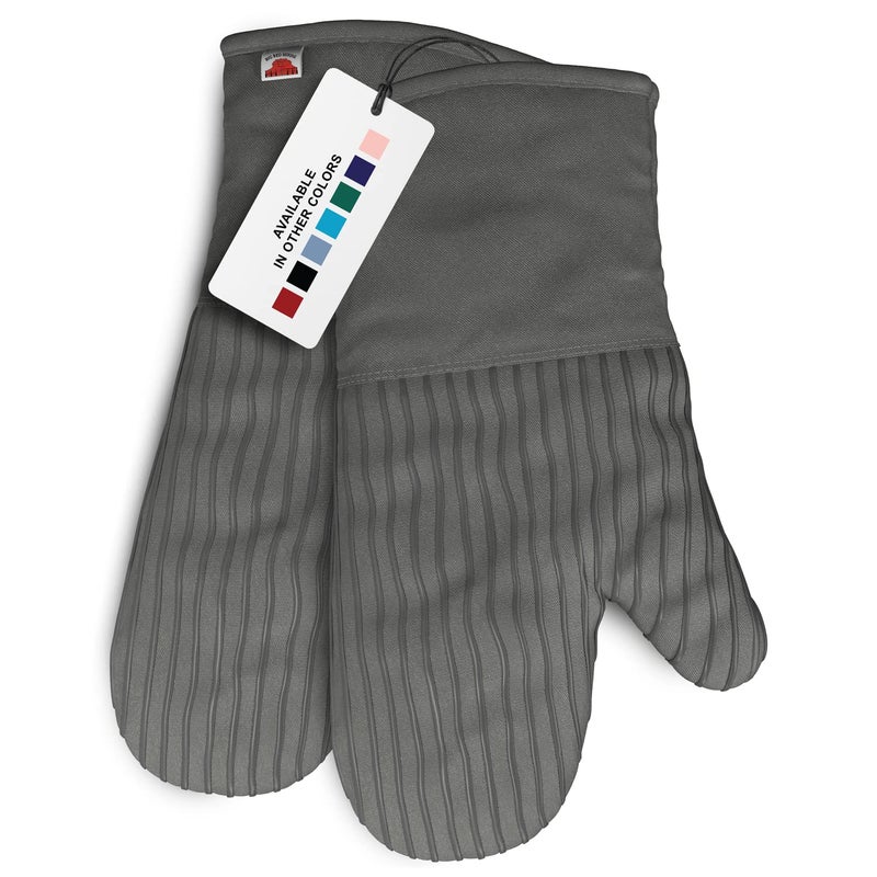 Big Red House  Silicone Oven Mitts  Grey Set of 2125  Heat Resistant Kitchen Gloves  Professional Grade Protection Hot Cooking Baking