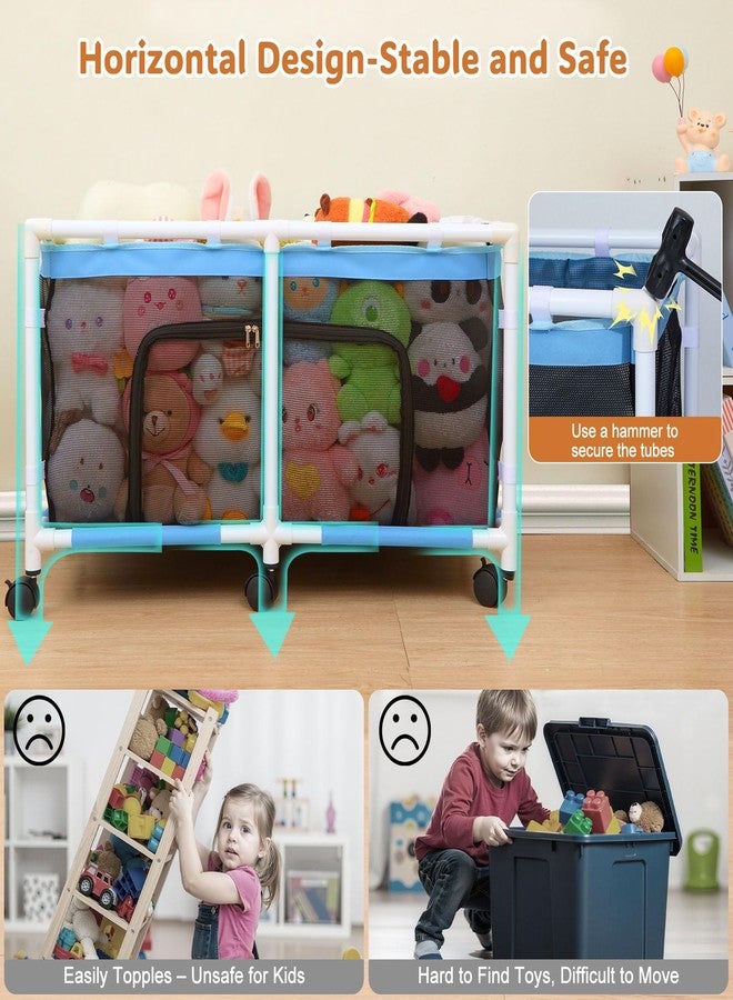 FIOBEE Stuffed Animal Storage Box with See-Through Mesh & 360° Rotating Wheels Chest Organizer for Playroom Bedroom Storage Bin, Black - Image 5