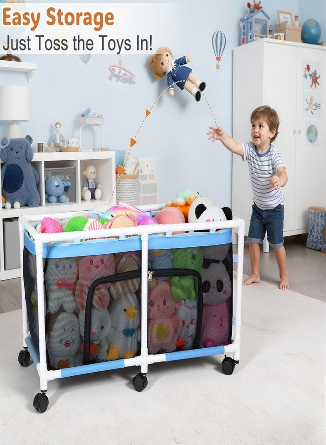FIOBEE Stuffed Animal Storage Box with See-Through Mesh & 360° Rotating Wheels Chest Organizer for Playroom Bedroom Storage Bin, Black - Image 2