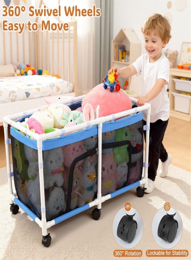 FIOBEE Stuffed Animal Storage Box with See-Through Mesh & 360° Rotating Wheels Chest Organizer for Playroom Bedroom Storage Bin, Black - Image 4