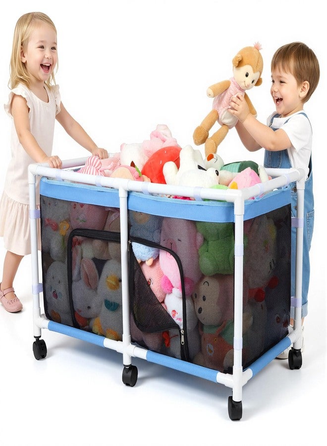 FIOBEE Stuffed Animal Storage Box with See-Through Mesh & 360° Rotating Wheels Chest Organizer for Playroom Bedroom Storage Bin, Black - Image 1
