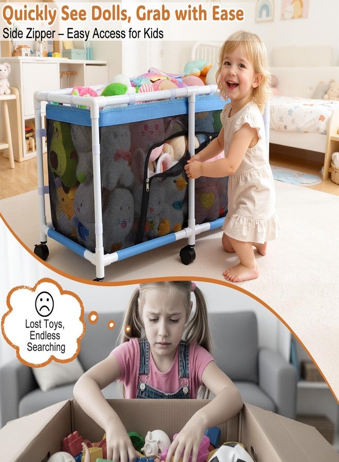 FIOBEE Stuffed Animal Storage Box with See-Through Mesh & 360° Rotating Wheels Chest Organizer for Playroom Bedroom Storage Bin, Black - Image 3