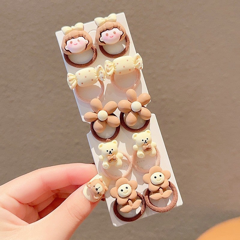 Small Baby Hair Ties Non-damaging Childrens Hair Rings Girls Bands Korean Princess Style Childrens Accessories TFQ006-6# Milk brown candy little girl thumb ring 10 pack
