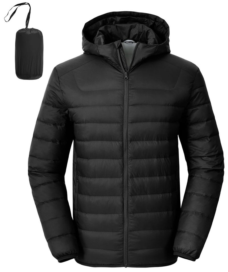 Rdruko Men's Down Puffer Jacket with Hood Packable Lightweight Puffy Winter Coat Hooded, Black, XL - Image 1