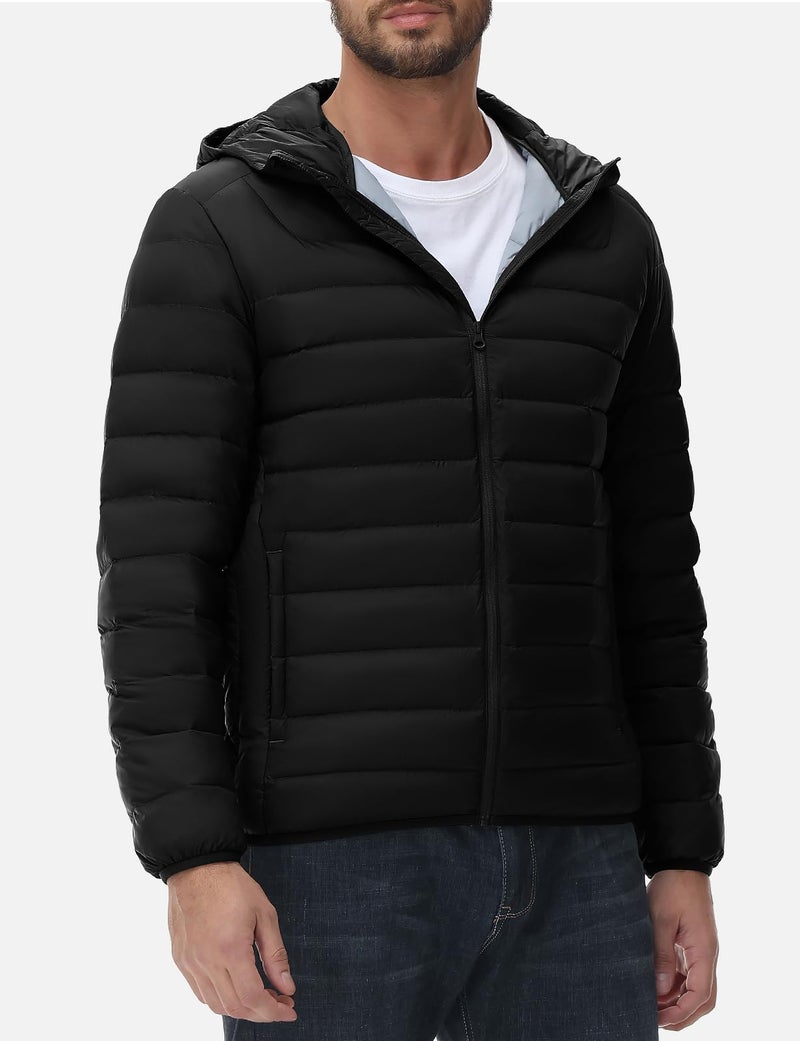 Rdruko Men's Down Puffer Jacket with Hood Packable Lightweight Puffy Winter Coat Hooded, Black, XL - Image 5