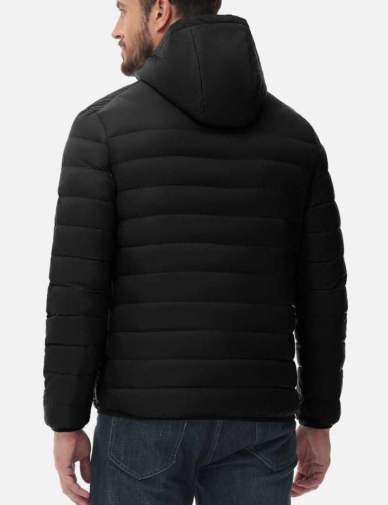 Rdruko Men's Down Puffer Jacket with Hood Packable Lightweight Puffy Winter Coat Hooded, Black, XL - Image 2
