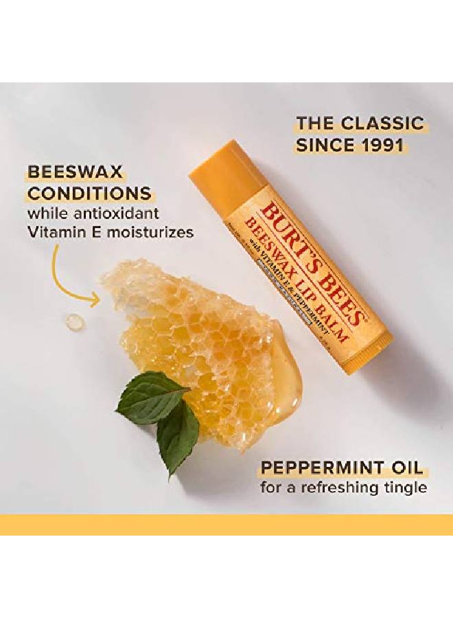 Burt's Bees 100% Natural Origin Moisturizing Lip Balm Original Beeswax With Vitamin E u0026 Peppermint Oil 1 Tube - Image 3