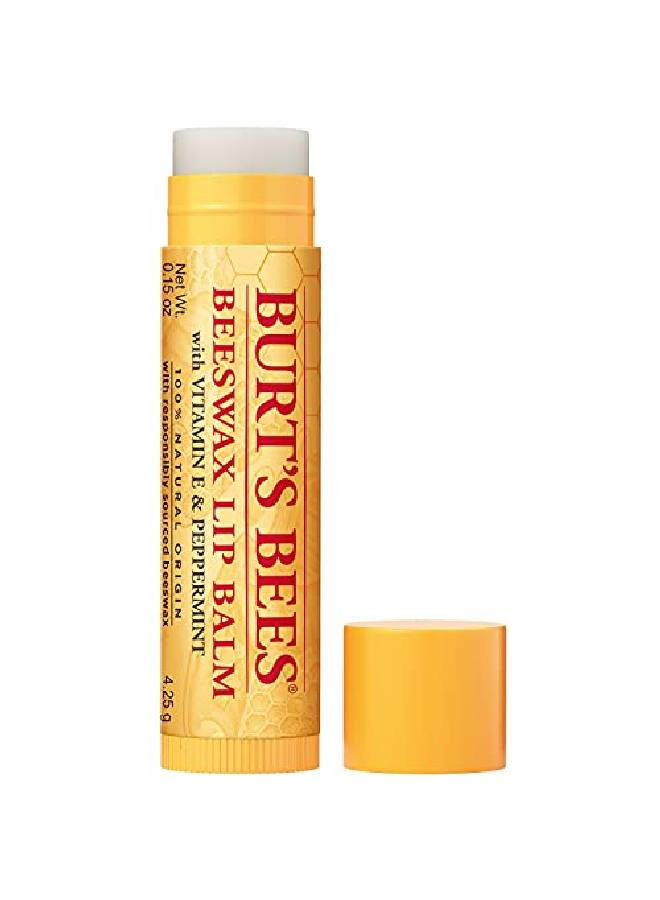 Burt's Bees 100% Natural Origin Moisturizing Lip Balm Original Beeswax With Vitamin E u0026 Peppermint Oil 1 Tube - Image 1
