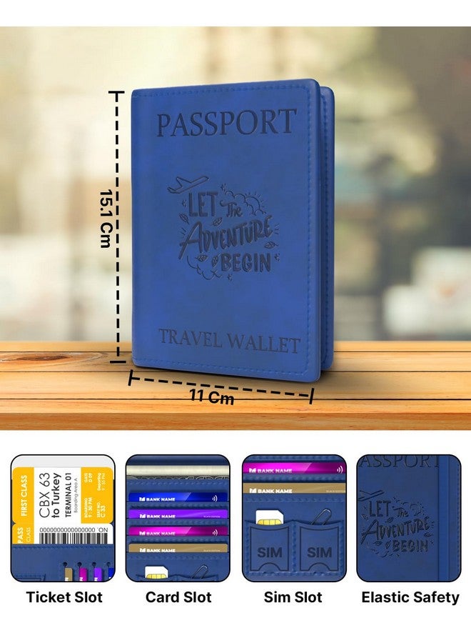 FEDUS Faux Leather Premium Passport Holder for Men and Women's Cover Case Wallet with Credit/Debit Card, Id Ticket, Currency, Boarding Pass Slots, RFID Protected Travel Document Organiser Blue - Image 2