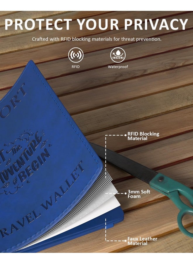 FEDUS Faux Leather Premium Passport Holder for Men and Women's Cover Case Wallet with Credit/Debit Card, Id Ticket, Currency, Boarding Pass Slots, RFID Protected Travel Document Organiser Blue - Image 4