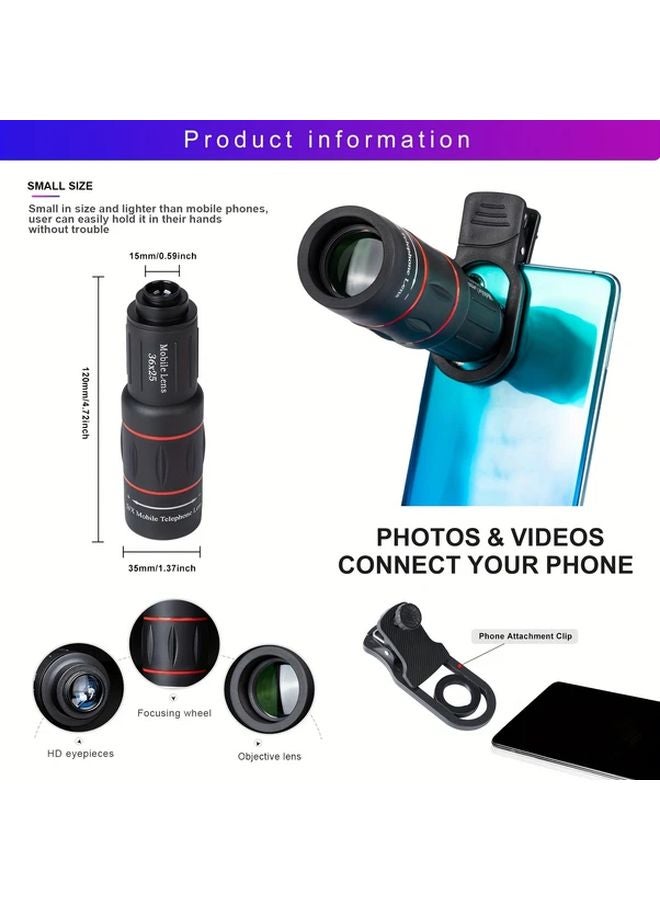 عدسة تليفوتو 36x للهواتف الذكية باللون الأسود مصنوعة من مادة مطاطية متينة متوافقة مع آيفون وشاومي - Image 3